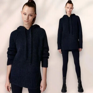 Sweaty Betty Brushed Boucle Knit Hoodie Navy Size 6